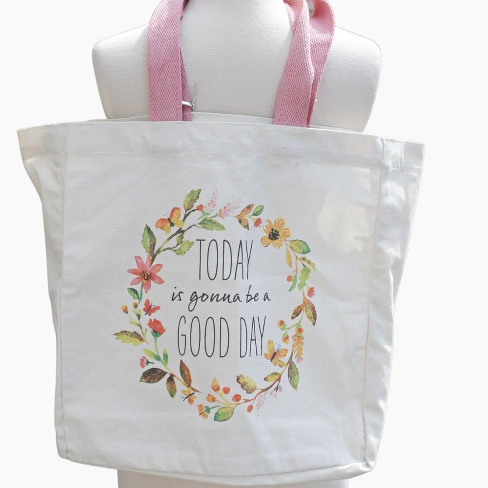 Shabby Chic Canvas Shopper Tote Bag Cotton Canvas Cottage Prairie Farmhouse